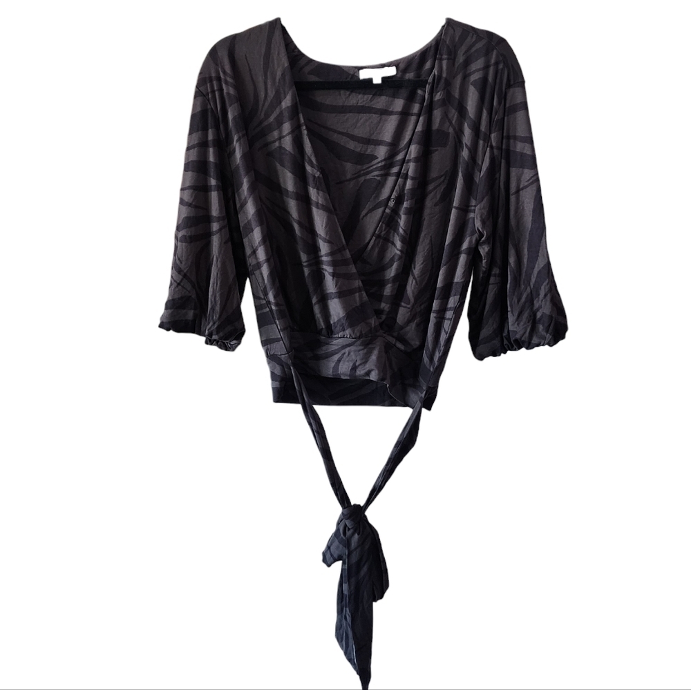 Z SUPPLY Tropical Clara Cropped Faux Wrap Palm Print Top - Picture 2 of 6